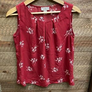 Loft Outlet Women’s Sleeveless Sheer Blouse Rust Red w/Floral Pattern Small